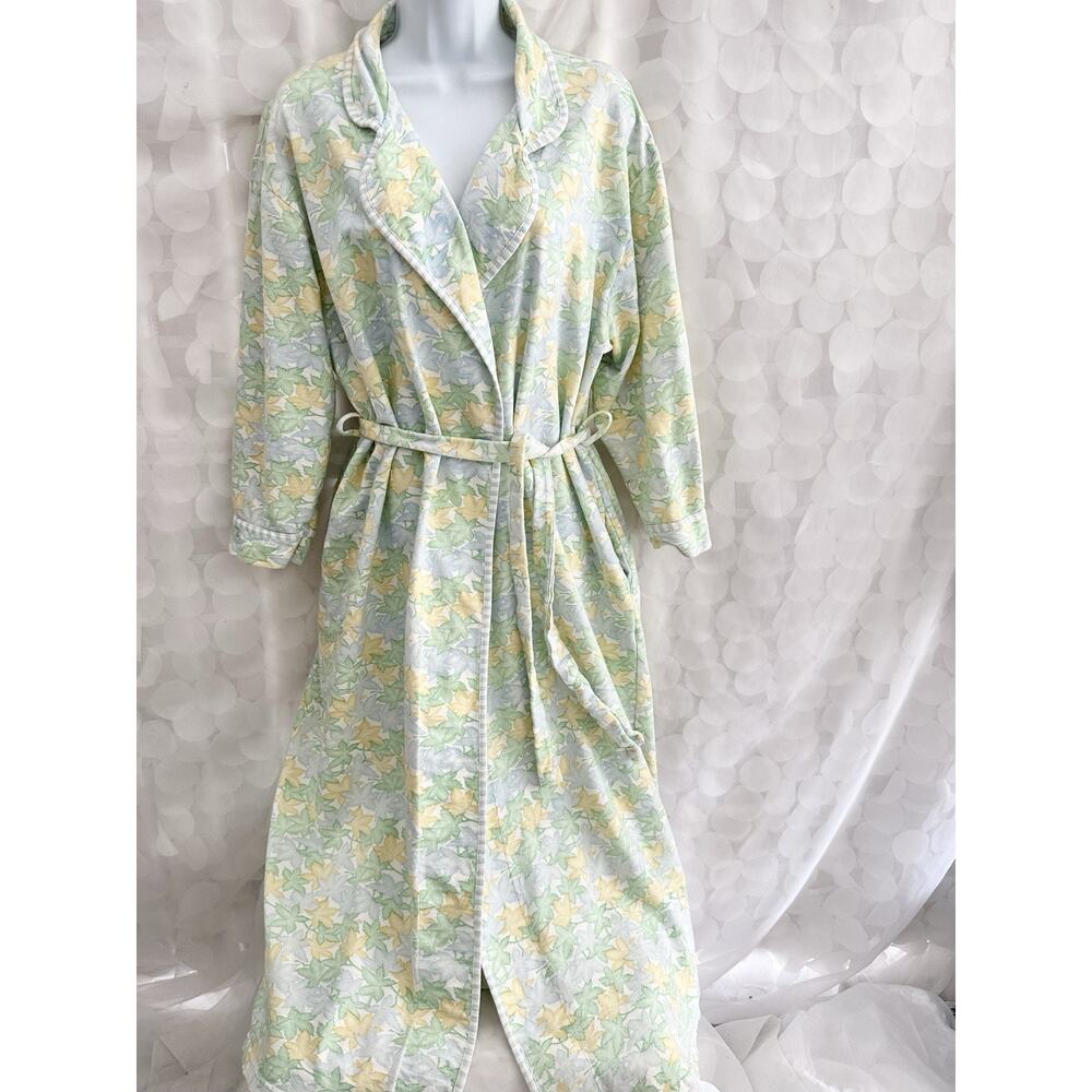 VTG 100% Cotton LONG Robe L Talbots Blue Yellow Green Cottage Country TURKEY